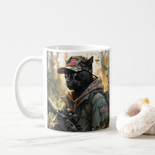 Caneca De Café Legal Gato de MAGA com Arma e Camuflagem Negra