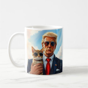 Caneca De Café Legal Gato de MAGA TRUMP Segurando óculos de sol b