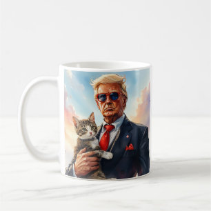 Caneca De Café Legal Gato de MAGA TRUMP Segurando óculos de sol b