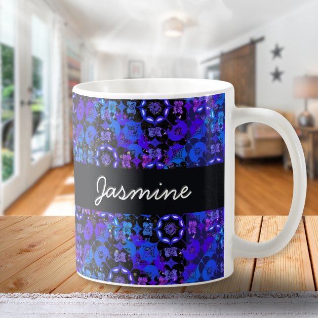 Caneca De Café Legal Groovy Boho Retro Chic Blue Hippie (A hippie inspired coffee mug with cool retro pattern in a groovy style, in blues and purples)