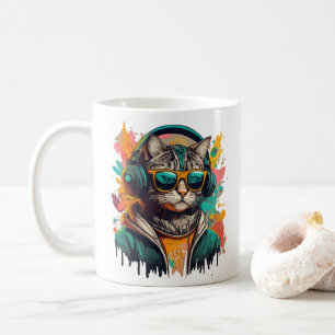 Caneca De Café Legal Groovy Cat com Fones de ouvido ouvindo músic