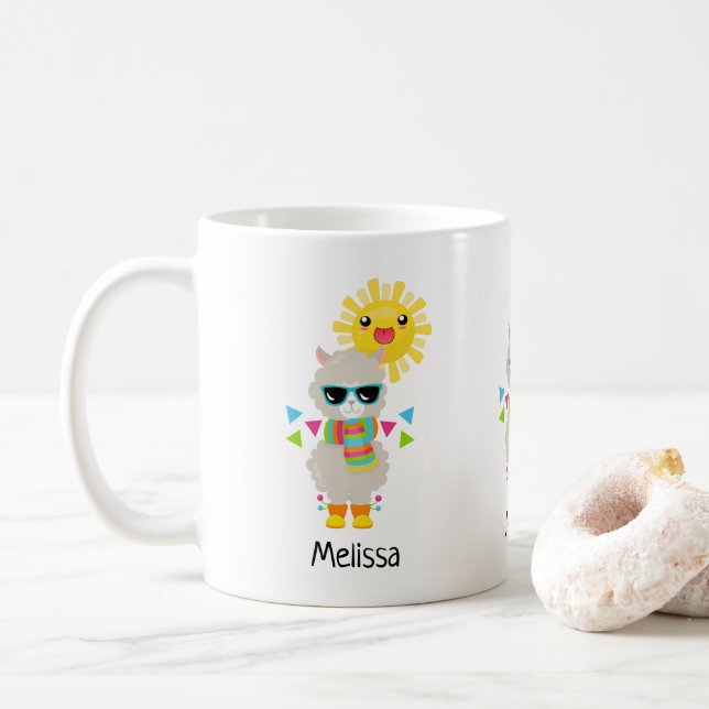 Caneca De Café Legal Llama e sorrindo Kawaii Sun (Com Donut)