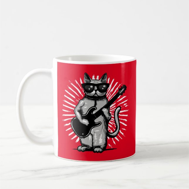 Caneca De Café Legal Rock E Roll Cat Tocando Violão Elétrico (Esquerda)