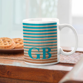 Caneca De Café Legal Stripes Castanho e Azul Monograma