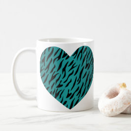 Caneca De Café Legal Tigre de Forma Coração Teal Stripes Impressã