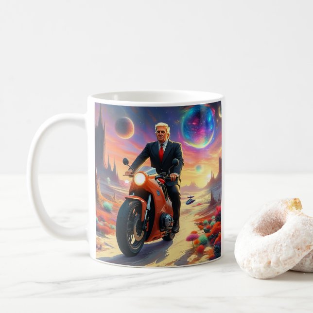 Caneca De Café legal Trump Motorcycle Alienígena Planet Spaceship (Com Donut)