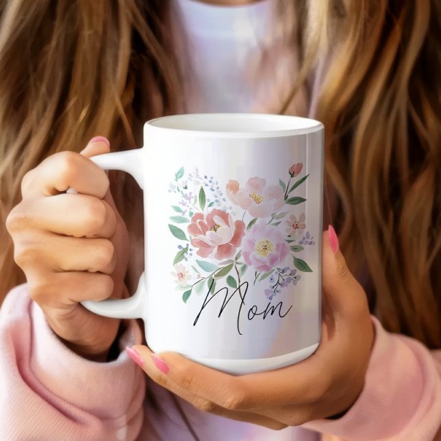 Caneca De Café Legenda de Testemunha de Dia de as mães Floral Ros (watercolor pink beige floral mom birthday mothers day coffee mug)
