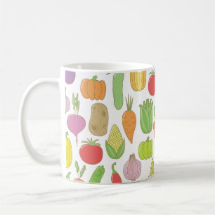 Caneca De Café Legumes desenhados à mão, fundo de rabisco vintage