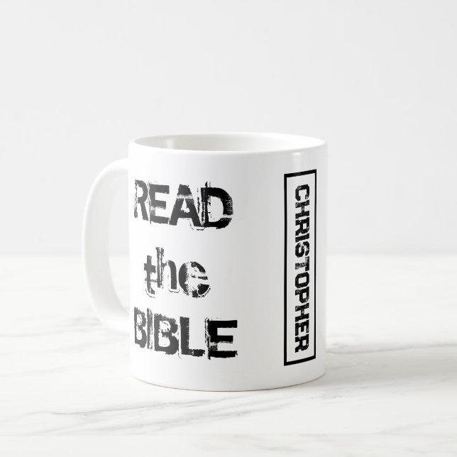 Caneca De Café Leia a Bíblia em branco e preto (Frente Esquerda)