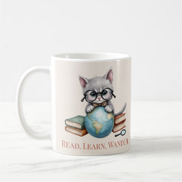 Caneca De Café "Leia. Aprenda. Wander." Gato de Biscoito Bonito