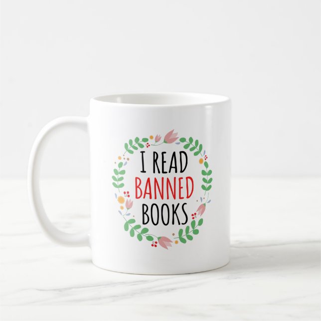 Caneca De Café Leio Livros Banidos Engraçado Citação (Esquerda)