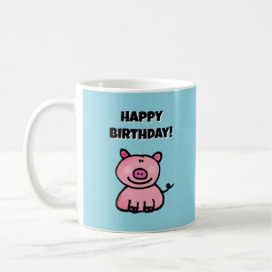 Caneca De Café Leitão Rosa Adorável Feliz Aniversário