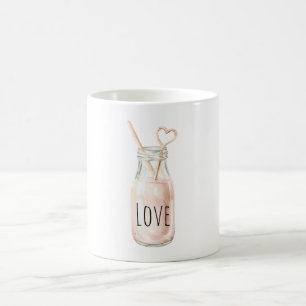 Caneca De Café Leite de Morango com Cana de Coração Rosa