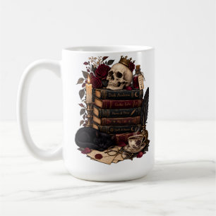 Caneca De Café Leitor Gótico Adorador de Livros Literários Caveir