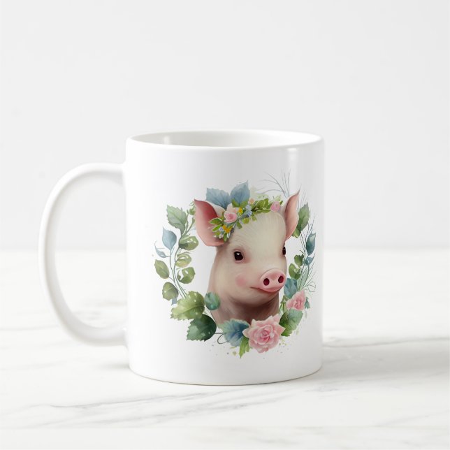 Caneca De Café Leitura de Aquarela Bebê com Flower Wreath (Esquerda)