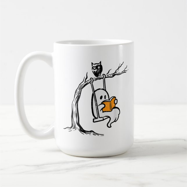Caneca De Café Leitura do Balanço do Fantasma de Halloween  (Esquerda)