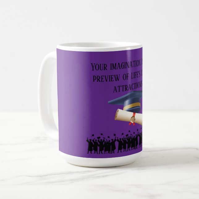 Caneca De Café lema de graduação de Einstein roxo real (Frente Esquerda)