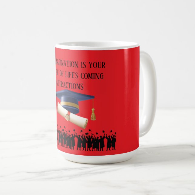 Caneca De Café lema de graduação de Einstein vermelho brilhante (Frente Esquerda)