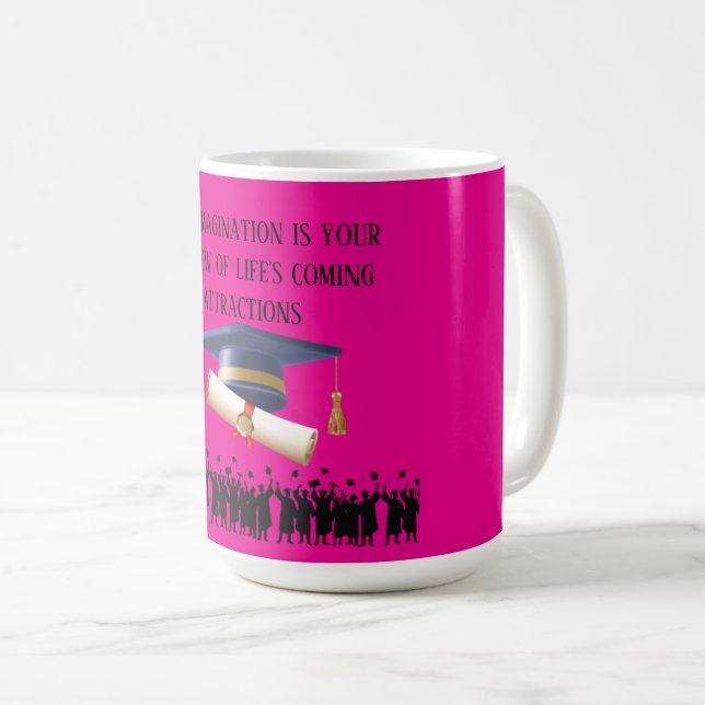 Caneca De Café lema de graduação rosa choque de Einstein (Frente Esquerda)
