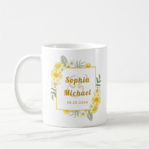 Caneca De Café Lembrança de casamento de girassol em aquarela ele