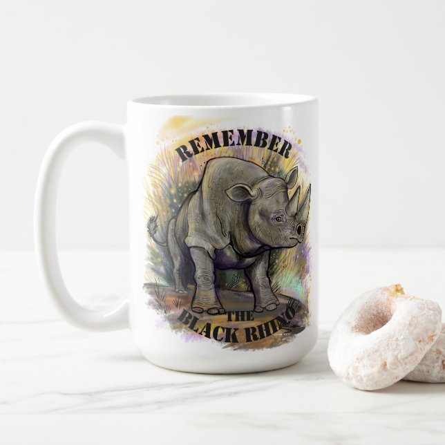 Caneca De Café Lembre-se do Rinoceronte Preto (Com Donut)