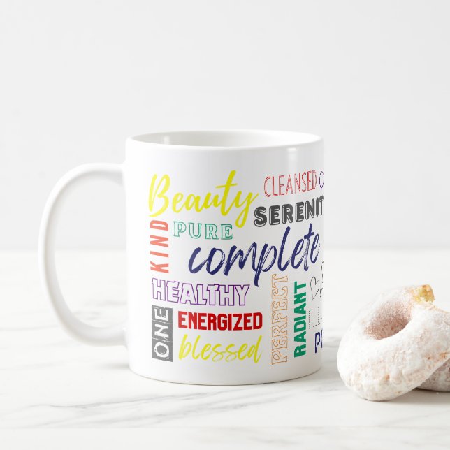 Caneca De Café Lembrete Diário Palavras Inspirativas Arco-Íris (Com Donut)