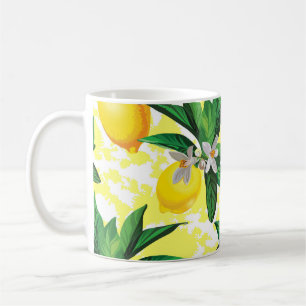 Caneca De Café Lemon Fantasy: Padrão Floral Criativo