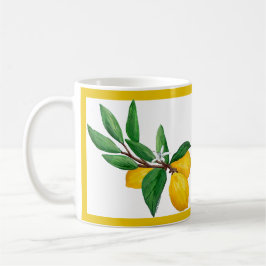 Caneca De Café Lemon Leaf Watercolor Yellow Line Design | Citrus
