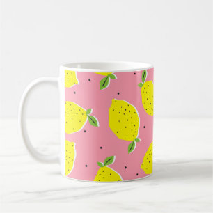 Caneca De Café Lêmons caóticos cor-de-rosa Polka: Padrão Citrus