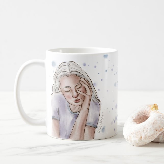 Caneca De Café Lentamente para Baixo Mug | Cinza Azul (Com Donut)