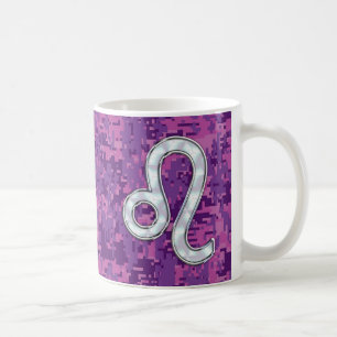 Caneca De Café Leo assine a Camo Digital Girly Pink Fuchsia