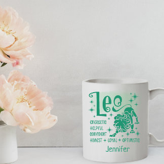 Caneca De Café Leo Zodiac Traços Personalizados Horoscópio