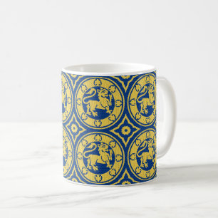 Caneca De Café Leões medievais Amarelos e Azuis Café Mug