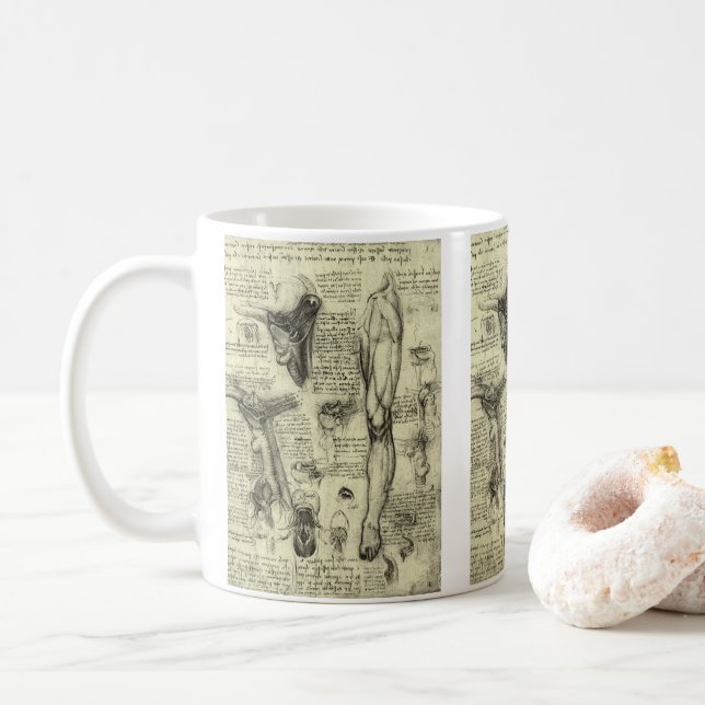 Caneca De Café Leonardo da Vinci Antiga Anatomia Humana Laringe P (Com Donut)