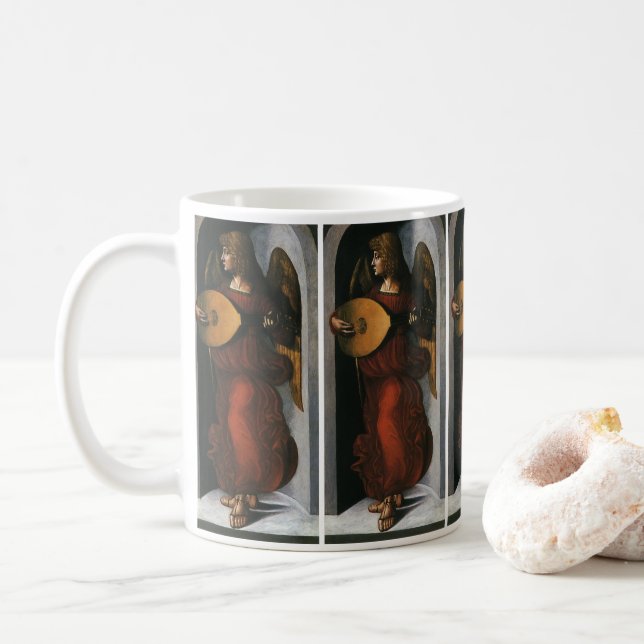 Caneca De Café Leonardo da Vinci é um anjo em vermelho com uma Lu (Com Donut)