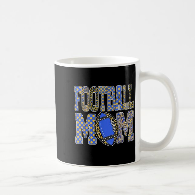 Caneca De Café Leopard Blue Gold Checkered Football Touchdown Sea (Direita)