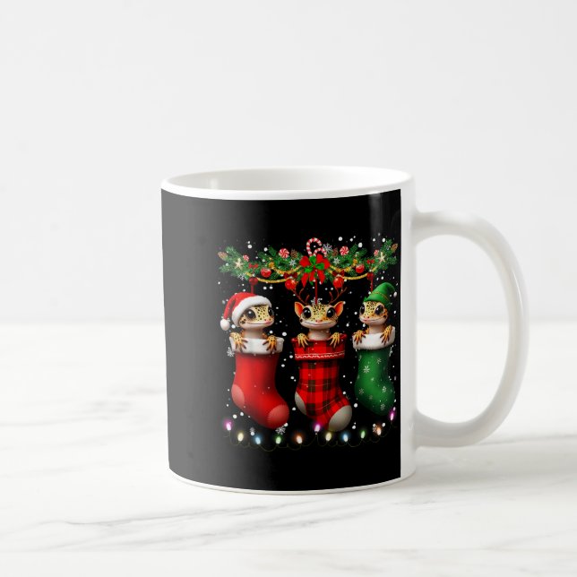 Caneca De Café Leopard Gecko In Christmas Socks Lights Leopard Ge (Direita)