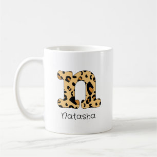 Caneca De Café Leopard Impressão inicial em minúsculas e nome