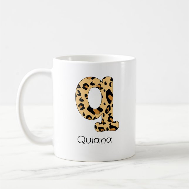 Caneca De Café Leopard Impressão Inicial Minúscula q e Nome (Esquerda)