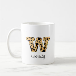 Caneca De Café Leopard Impressão Inicial w Minúscula e Nome
