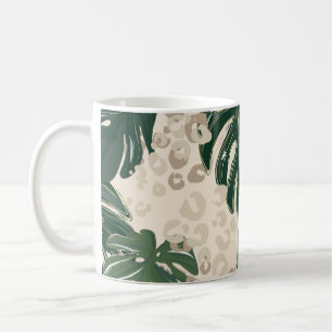 Caneca De Café Leopard Monstera: Vintage da Impressão da selva.