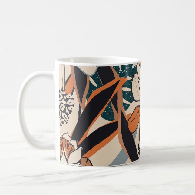Caneca De Café Leopard Print Floral: Desenho à Mão do Abstrato (Esquerda)