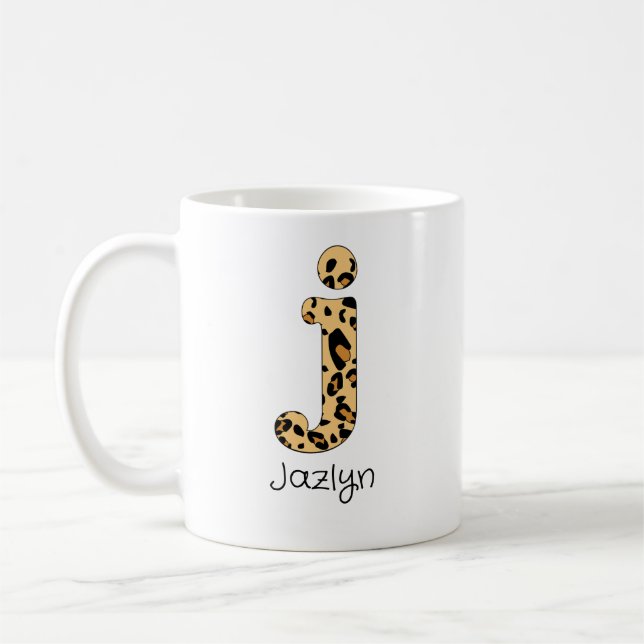 Caneca De Café Leopard Print Inicial j Minúscula e Nome (Esquerda)