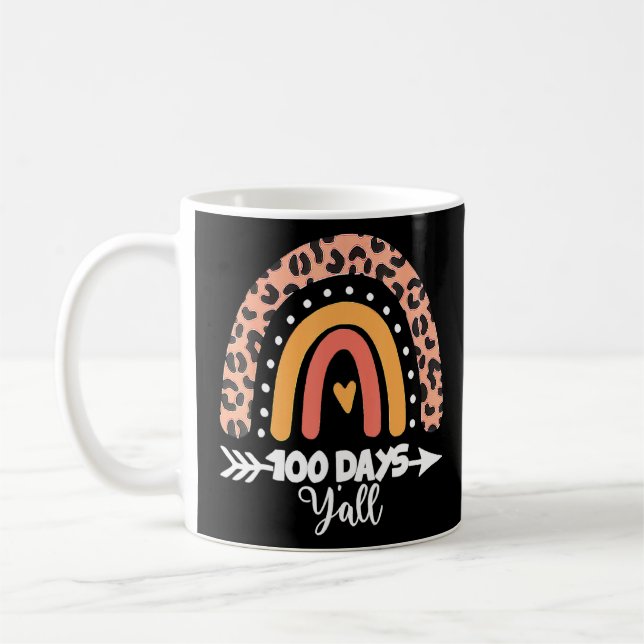 Caneca De Café Leopard Rainbow 100 Dias Y'all 100º Dia da Escola (Esquerda)