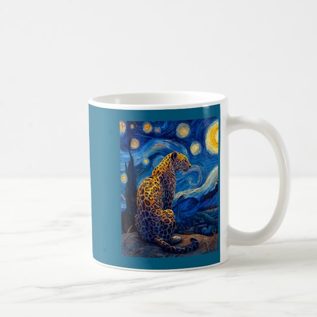 Caneca De Café Leopard - Van Gogh Style Starry Night Funny Graphi (Direita)