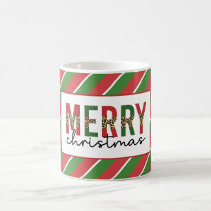 Caneca De Café Leopardo do Natal Moderno Imprime Greve Verde Verm