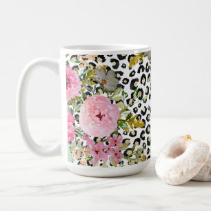 Caneca De Café Leopardo elegante e design floral