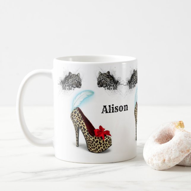 Caneca De Café Leopardo Heels Mug (Com Donut)
