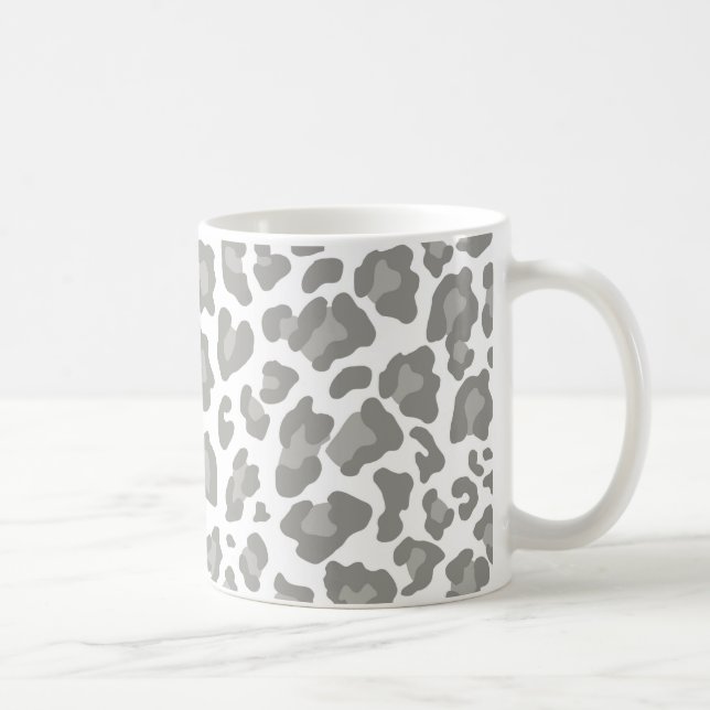 Caneca De Café Leopardo Imprime Branco e Cinzas (Direita)