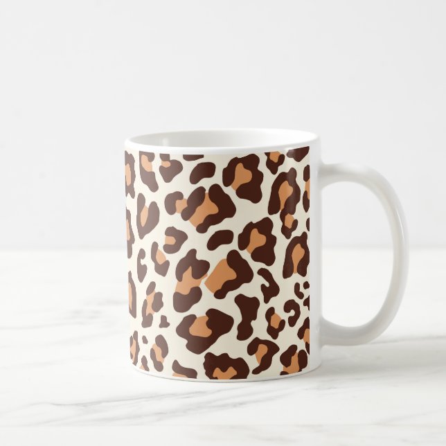 Caneca De Café Leopardo Imprime Castanho, Tan, Creme (Direita)